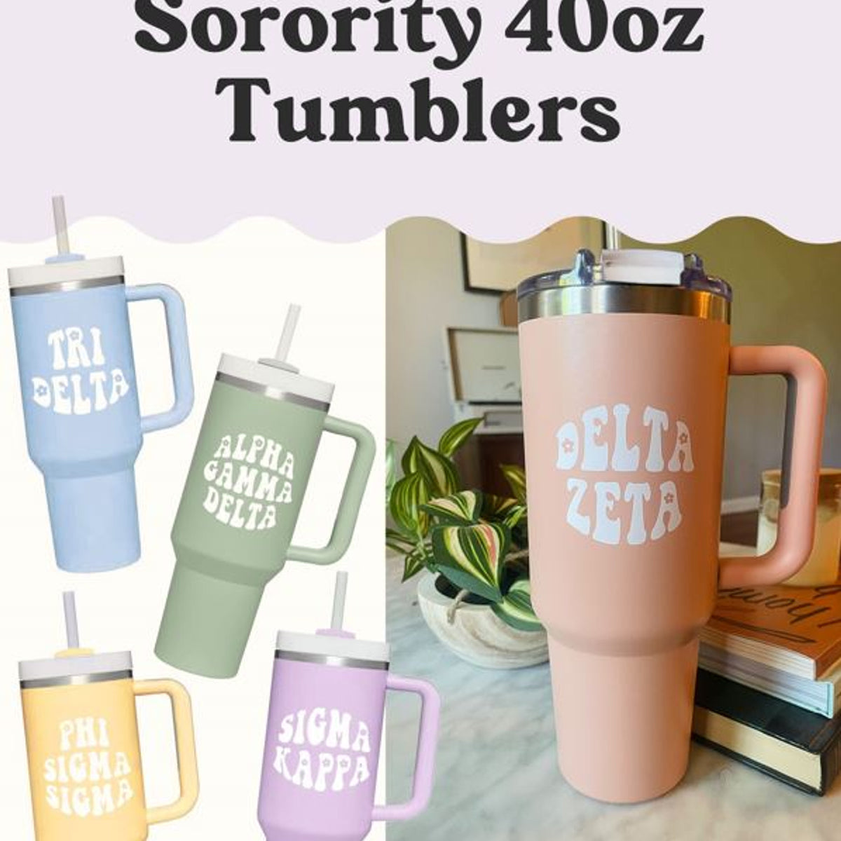 Phi Mu 40oz Stainless Steel Tumbler with Handle – SororityShop