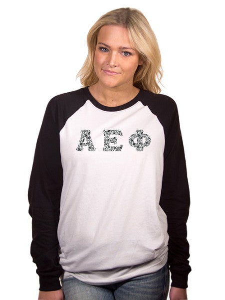 Alpha Epsilon Phi Long Sleeve Baseball Shirt with Sewn-On Letters