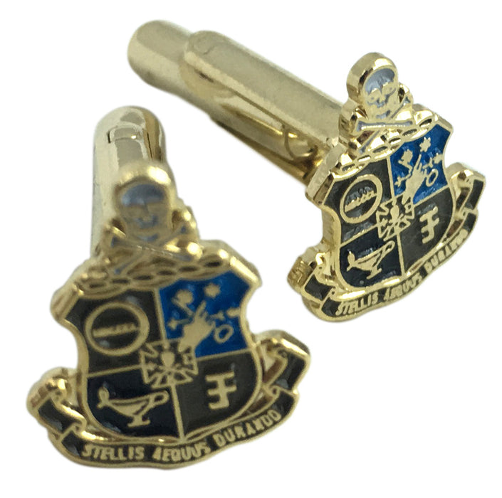Sigma Pi Phi Round Cuff Links-Sterling Silver/Blue — Fourteen