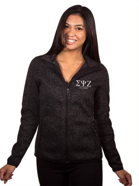 Sigma Psi Zeta Embroidered Ladies Sweater Fleece Jacket with Custom Text —  GreekU